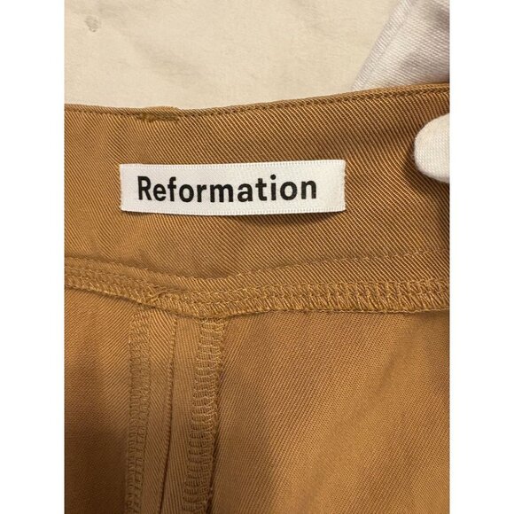 Reformation Mason Pants – Camel Pleated Wide-Leg Tencel Trousers (Size 2) - Picture 5 of 7